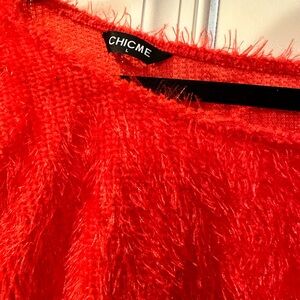 chic Women's Red Fuzzy Sweater